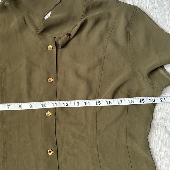 Olive green sheer button down shirt, size 13/14 - Picture 5 of 6